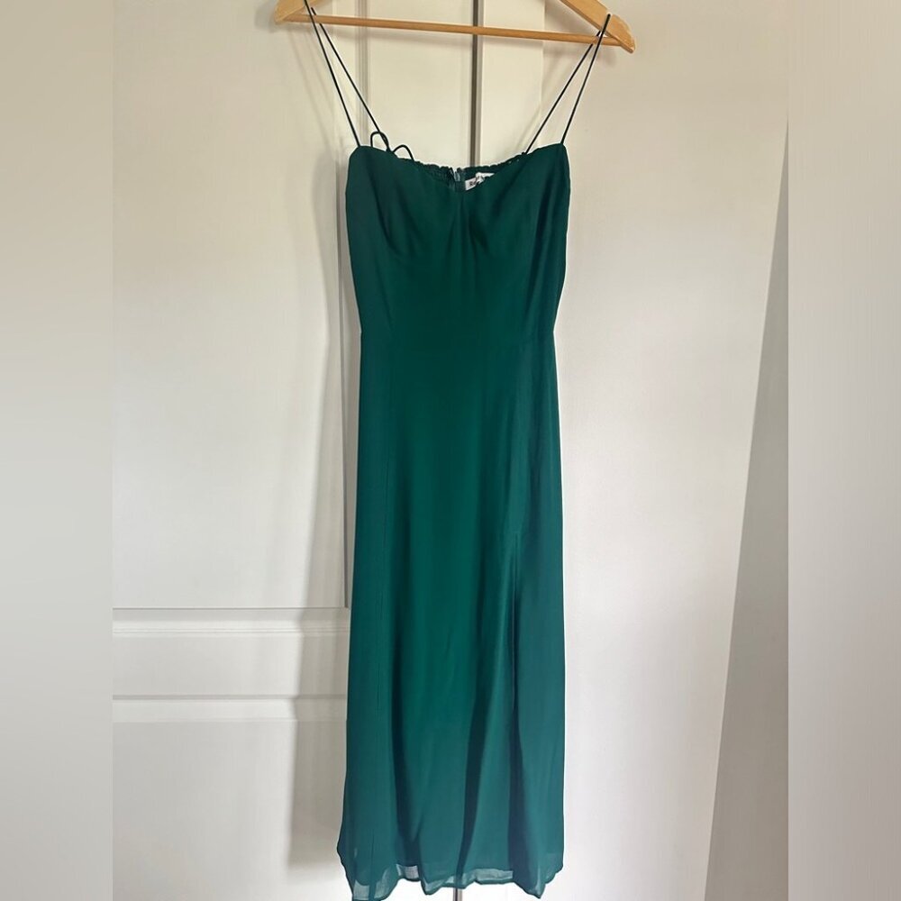 NEW Reformation Juliette Dress in Emerald Dark Green Side Slit | size 4 - Picture 5 of 9